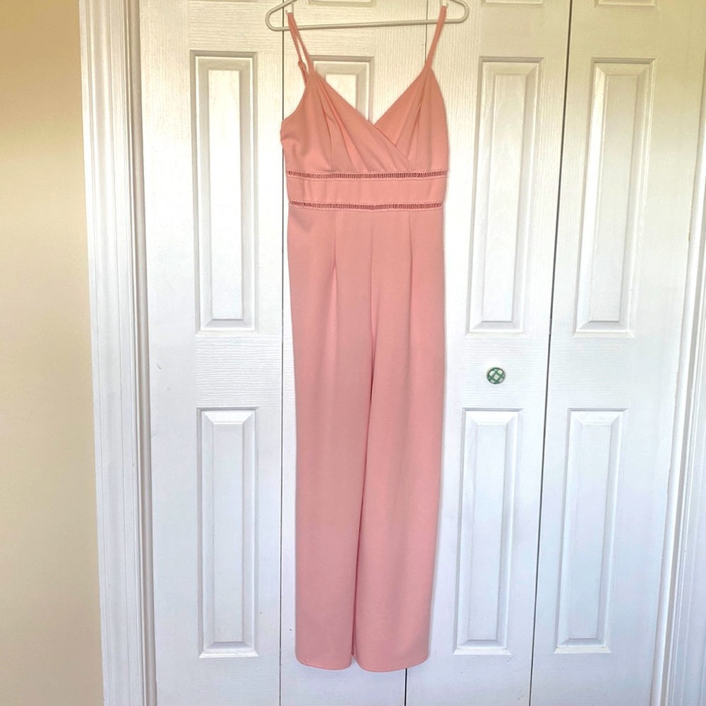 Spaghetti strap v neck pink jumpsuit